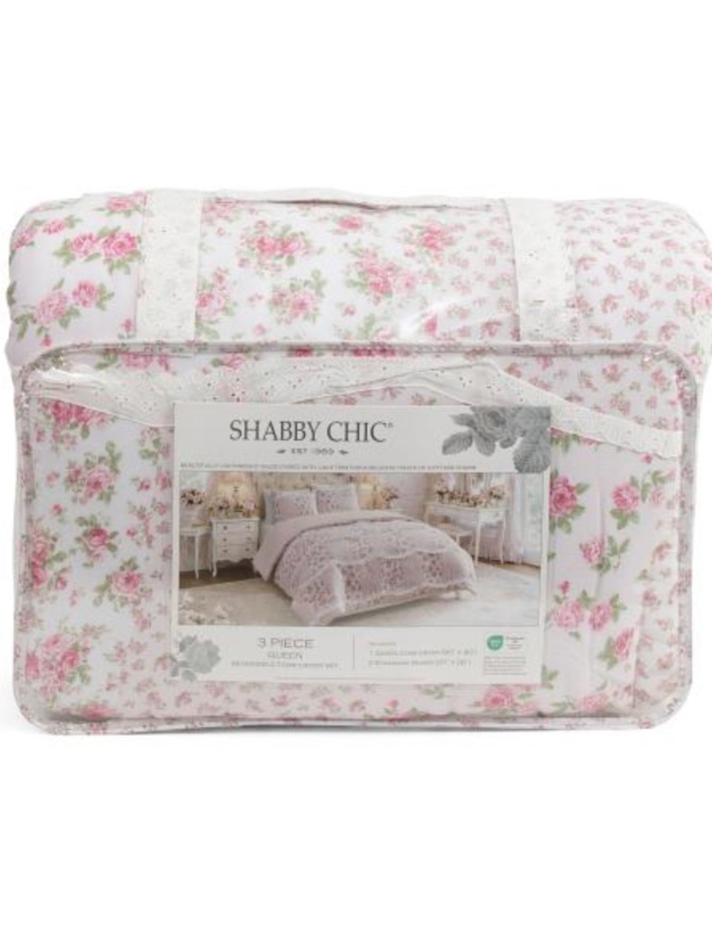 Shabby Chic Pink and Green Floral Comforter Set